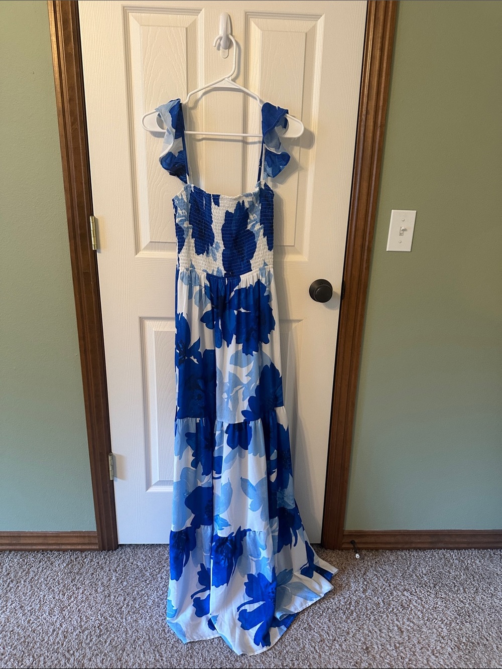 Baltic Born Blue and White Floral Maxi Dress with Ruffled Straps